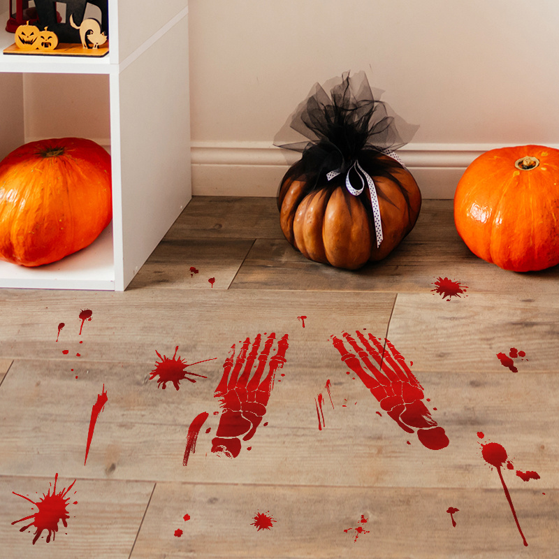 Halloween horror blood stains blood footprints staircase  floor  glass stickers Self pasting stickers