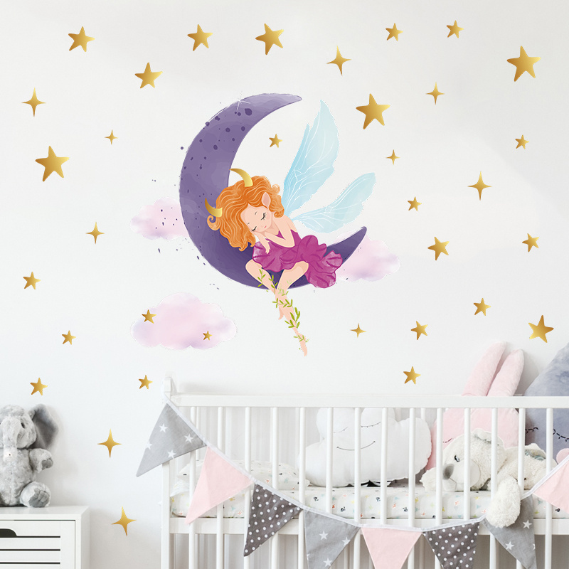 Cartoon Purple Moon Elf Star Living room bedroom home wall background beautification wall stickers