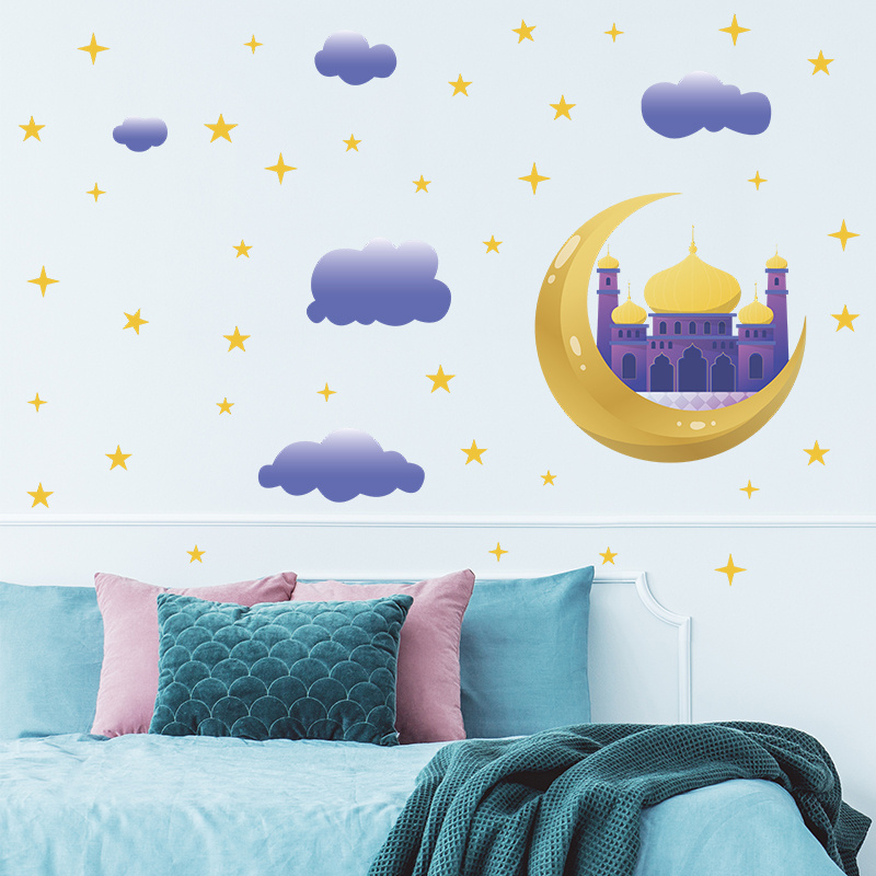 Middle Eastern Festival Architecture Purple Clouds Stars Moon Living room bedroom home decoration wall stickers