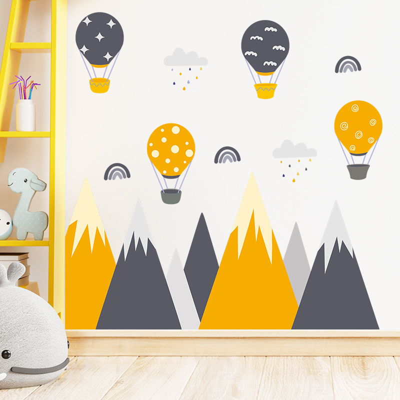 Cartoon creative tree Hot air balloon children's room background wall decoration wall sticker