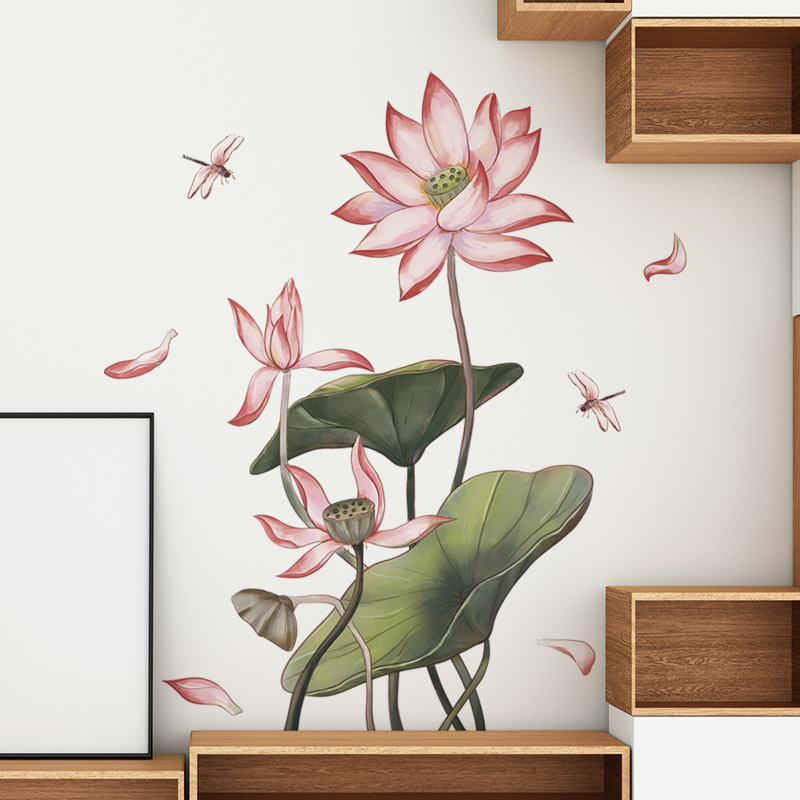 Lotus leaves and falling lotus flowers Living room bedroom home wall background beautification wall stickers