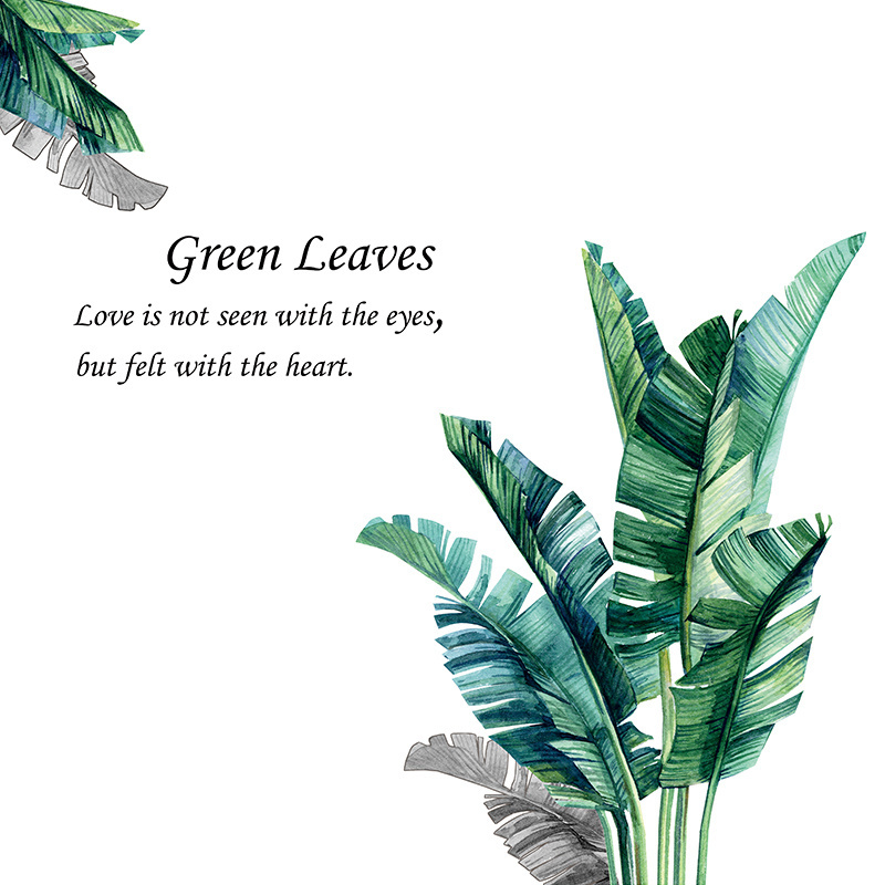 Plantain leaf Tropical Plants Wall Stickers Palm Leaf Wall Posters Green Plants Art Murals Vinyl Wallpaper for Bedroom Nursery