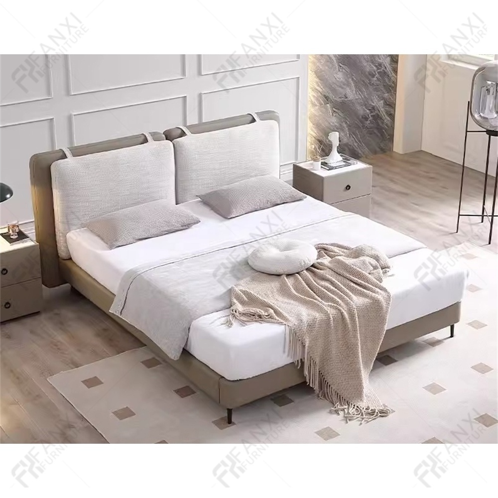 Bedroom furniture modern iron two pillow fabric velvet double simple bed comforter set king size bed and mattress