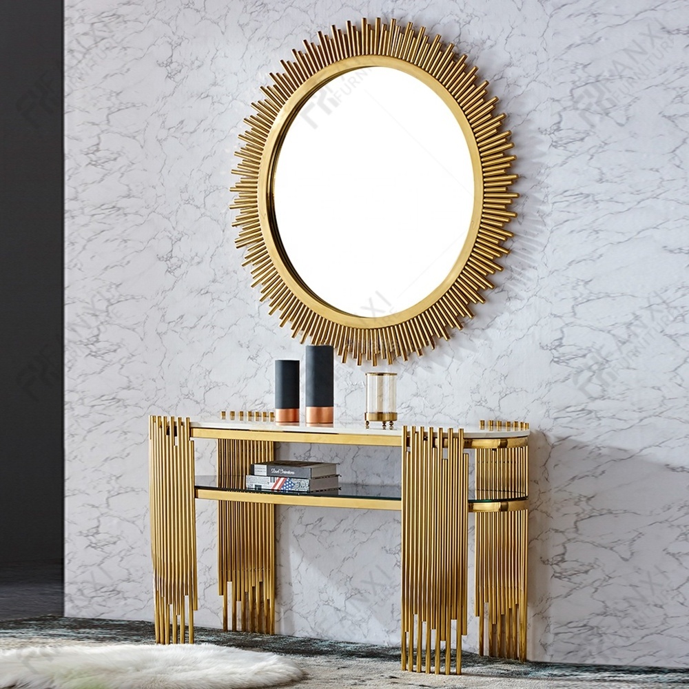 Living room furniture luxury stainless steel glass marble console tables entryway modern gold console table with mirror