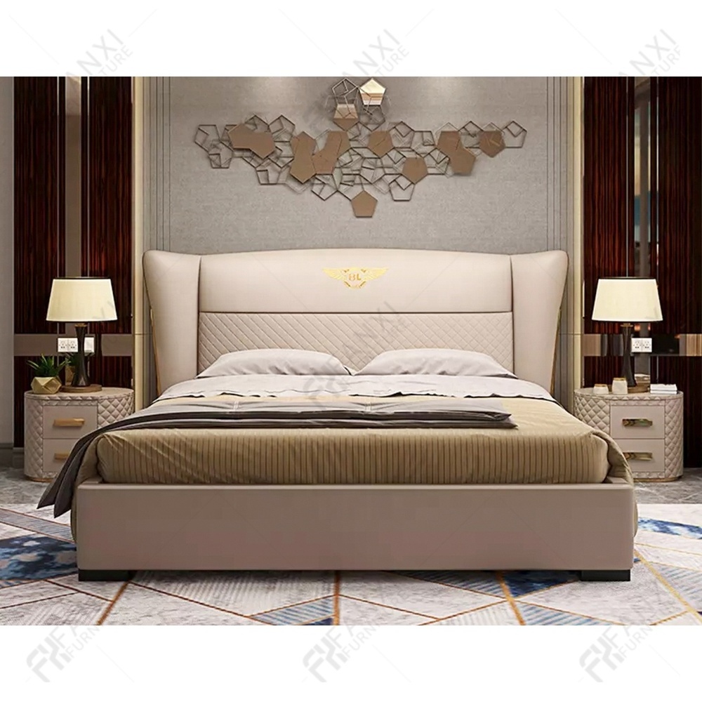 Wholesale bedroom furniture big size royal wood bed frame high quality metal modern bed set velvet leather luxury bed Y-X09