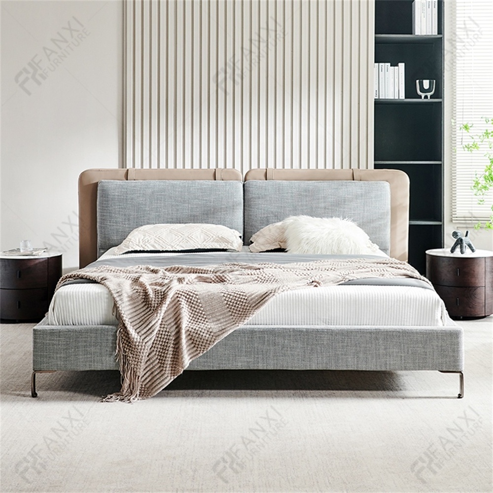 Bedroom furniture queen size wood bed frame high quality modern bed stainless steel velvet leather soft  luxury bed Y-X02