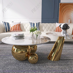 Living room furniture gold metal center table round ball coffee table set luxury modern marble top coffee tables for home