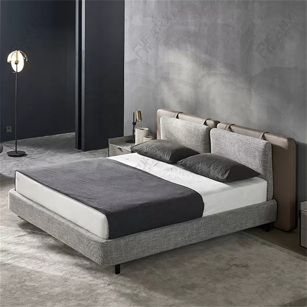 Bedroom furniture queen size wood bed frame high quality modern bed stainless steel velvet leather soft  luxury bed Y-X02