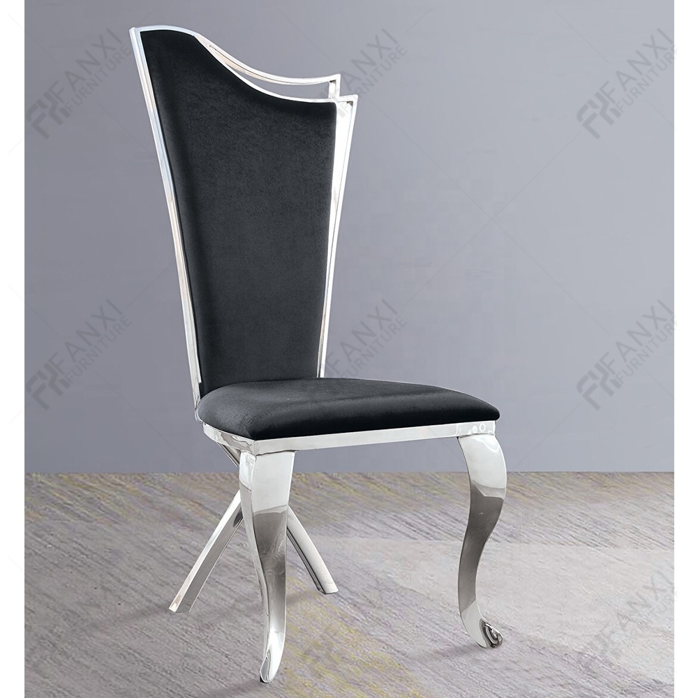 Luxury modern dining room furniture leather dining chairs sliver stainless steel weeding fabric party dining chairs