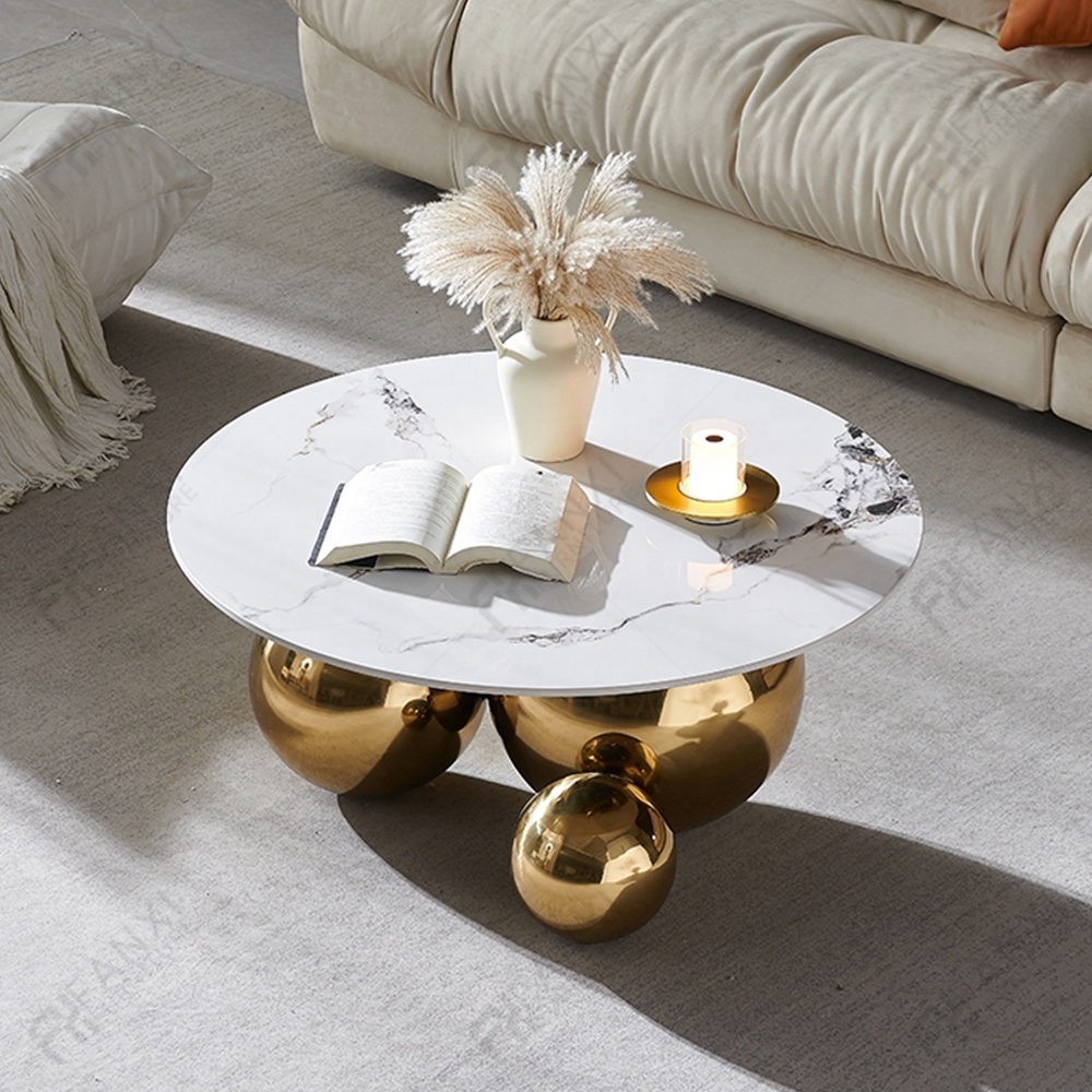 Living room furniture gold metal center table round ball coffee table set luxury modern marble top coffee tables for home