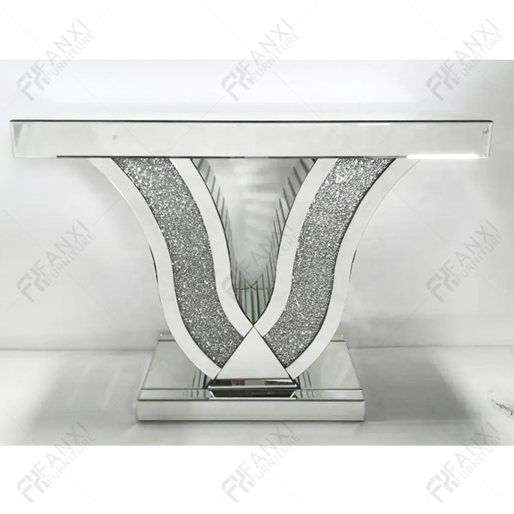 Living room furniture entry table console hot sell competitive mirror console tables with mirror crushed diamond