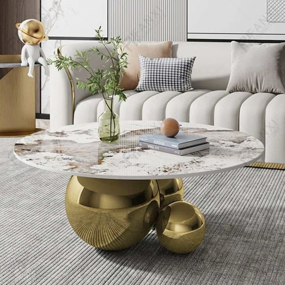 Living room furniture gold metal center table round ball coffee table set luxury modern marble top coffee tables for home