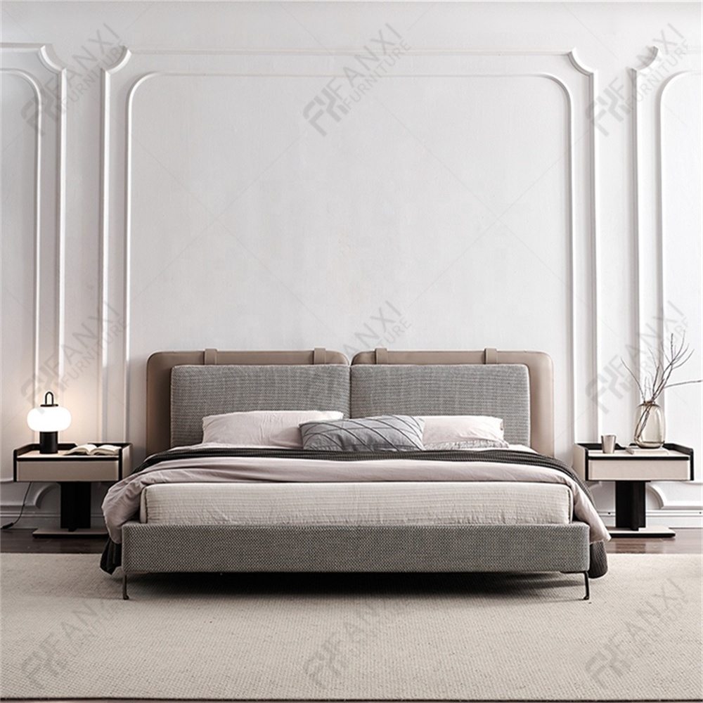 Bedroom furniture modern iron two pillow fabric velvet double simple bed comforter set king size bed and mattress