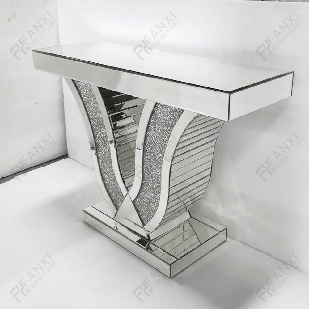 Living room furniture entry table console hot sell competitive mirror console tables with mirror crushed diamond