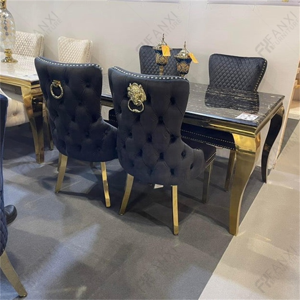 Restaurant furniture luxury sintered stone marble dining table set 6 seater black chairs modern dining tables for dining room