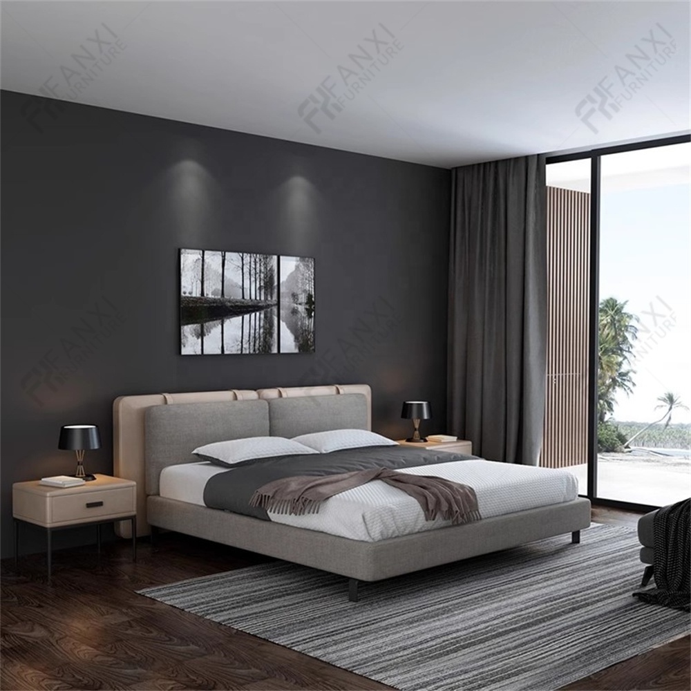 Bedroom furniture modern iron two pillow fabric velvet double simple bed comforter set king size bed and mattress