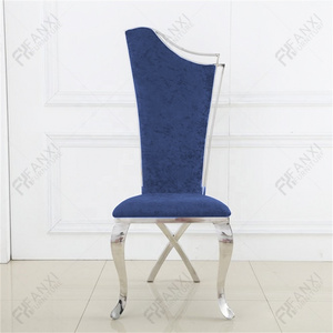 Luxury modern dining room furniture leather dining chairs sliver stainless steel weeding fabric party dining chairs