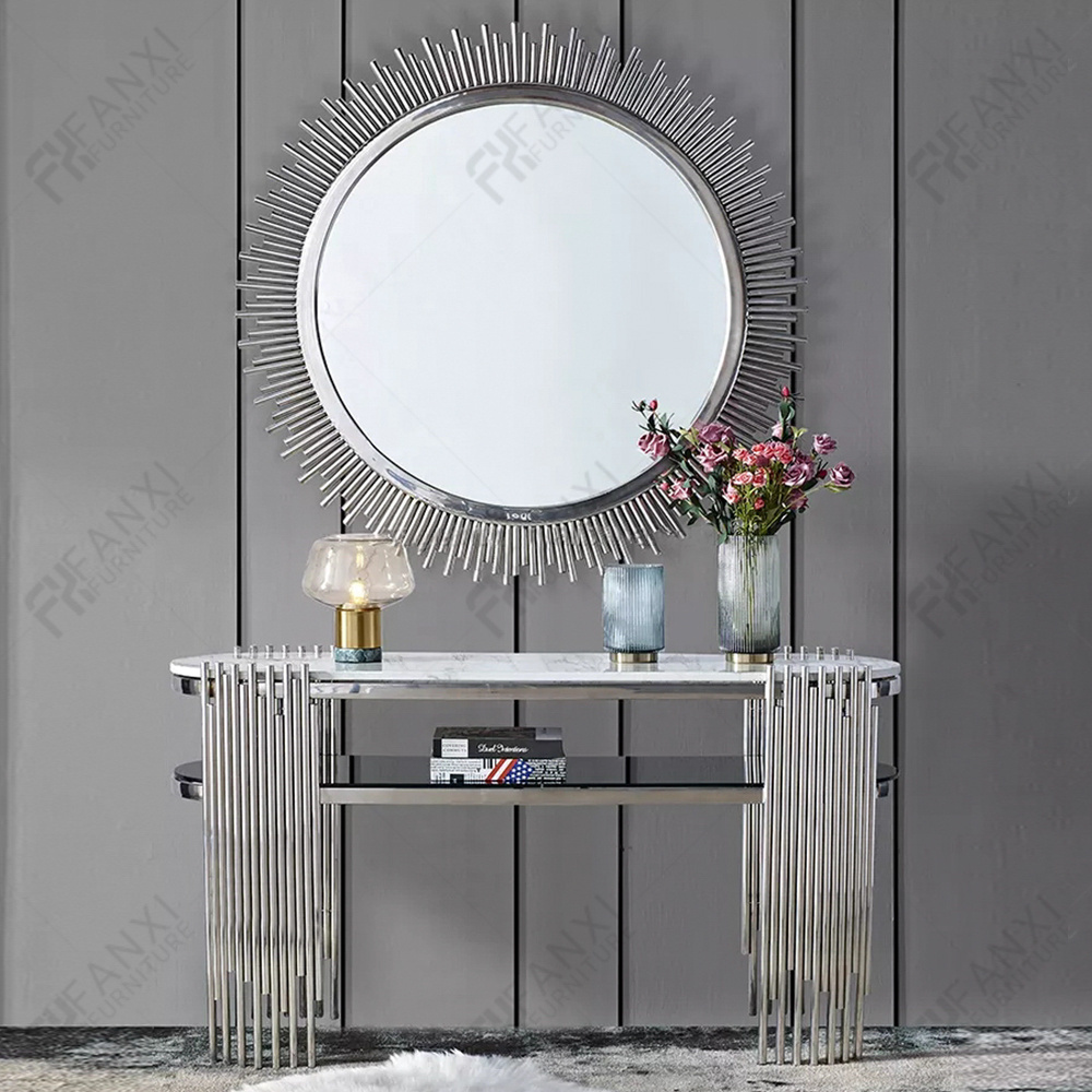 Living room furniture luxury stainless steel glass marble console tables entryway modern gold console table with mirror