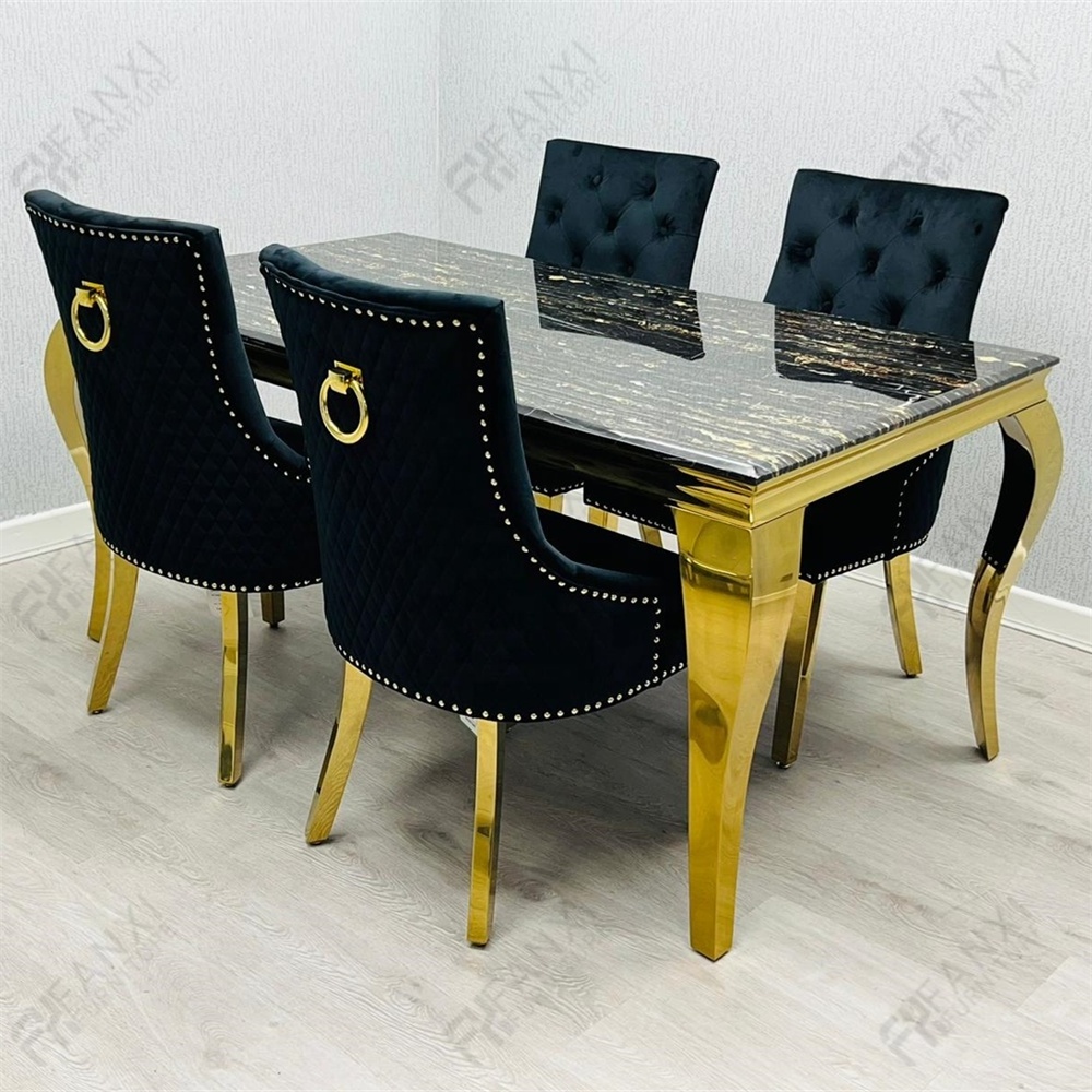 Restaurant furniture luxury sintered stone marble dining table set 6 seater black chairs modern dining tables for dining room