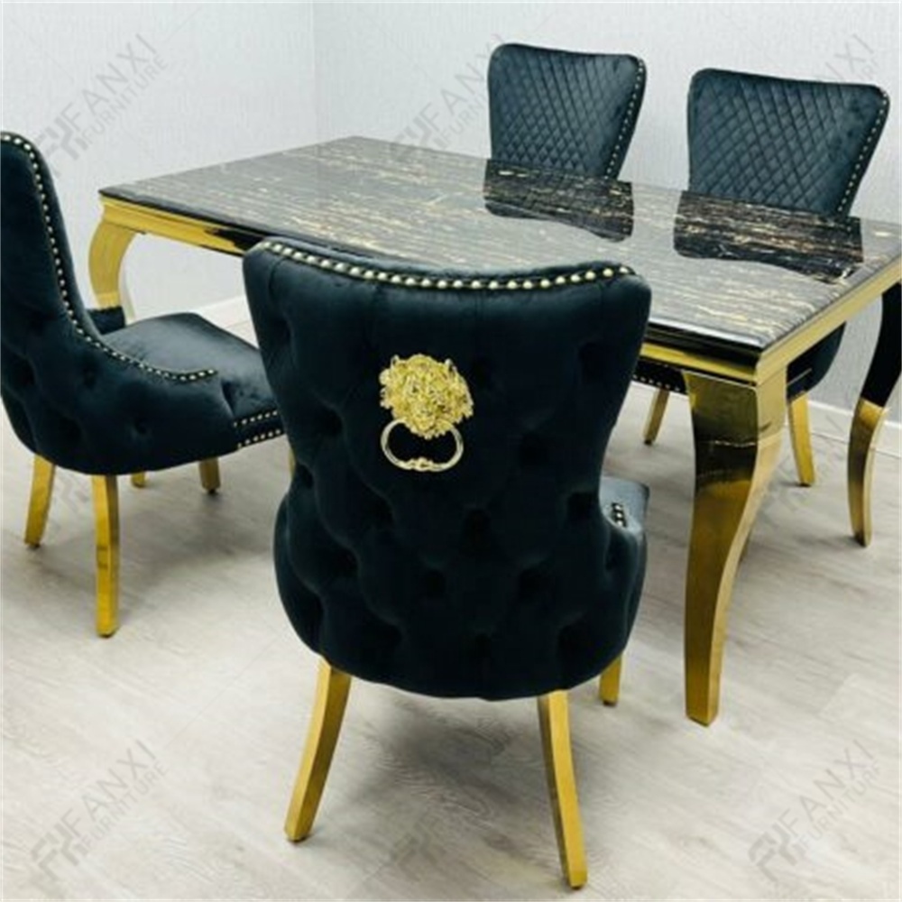 Restaurant furniture luxury sintered stone marble dining table set 6 seater black chairs modern dining tables for dining room