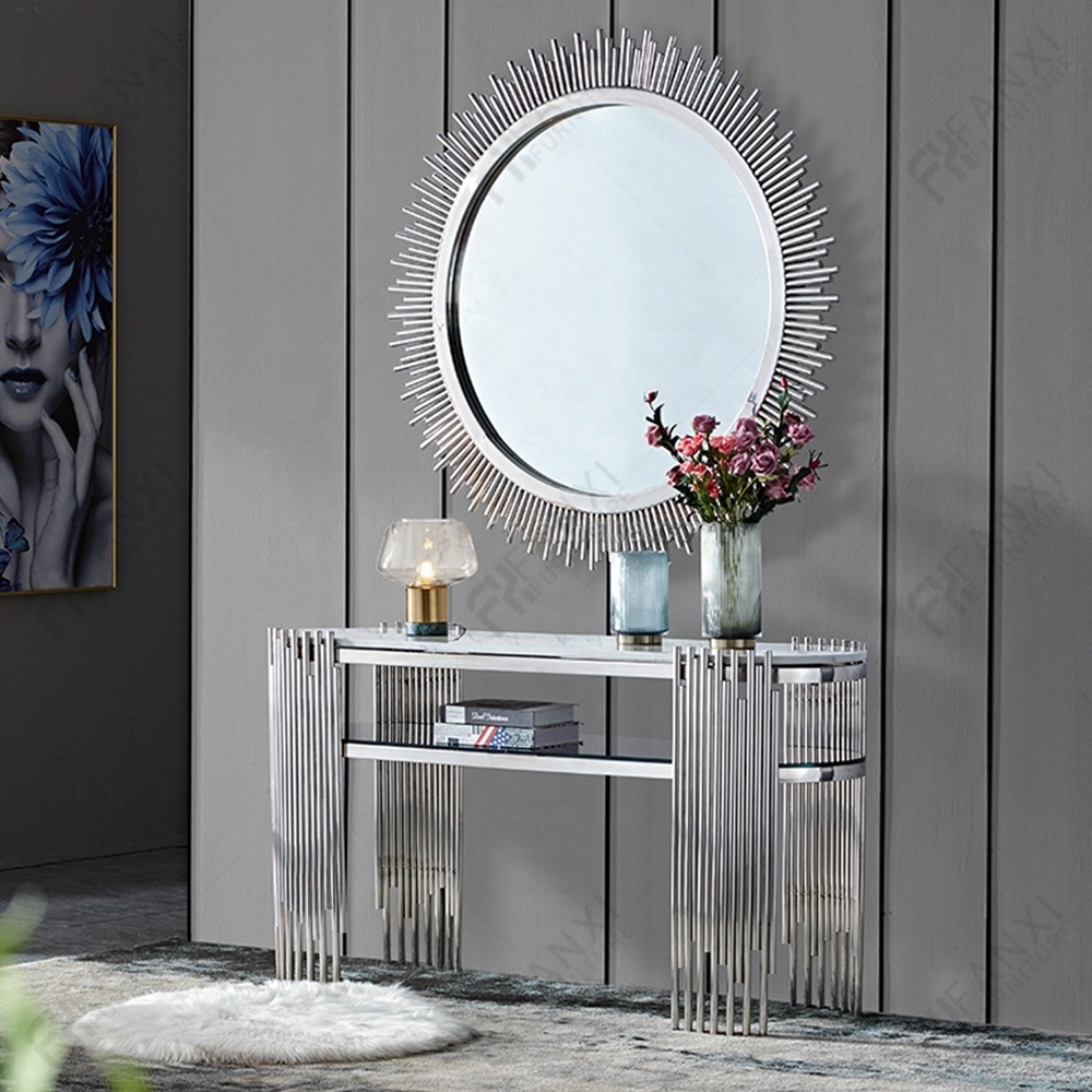 Living room furniture luxury stainless steel glass marble console tables entryway modern gold console table with mirror