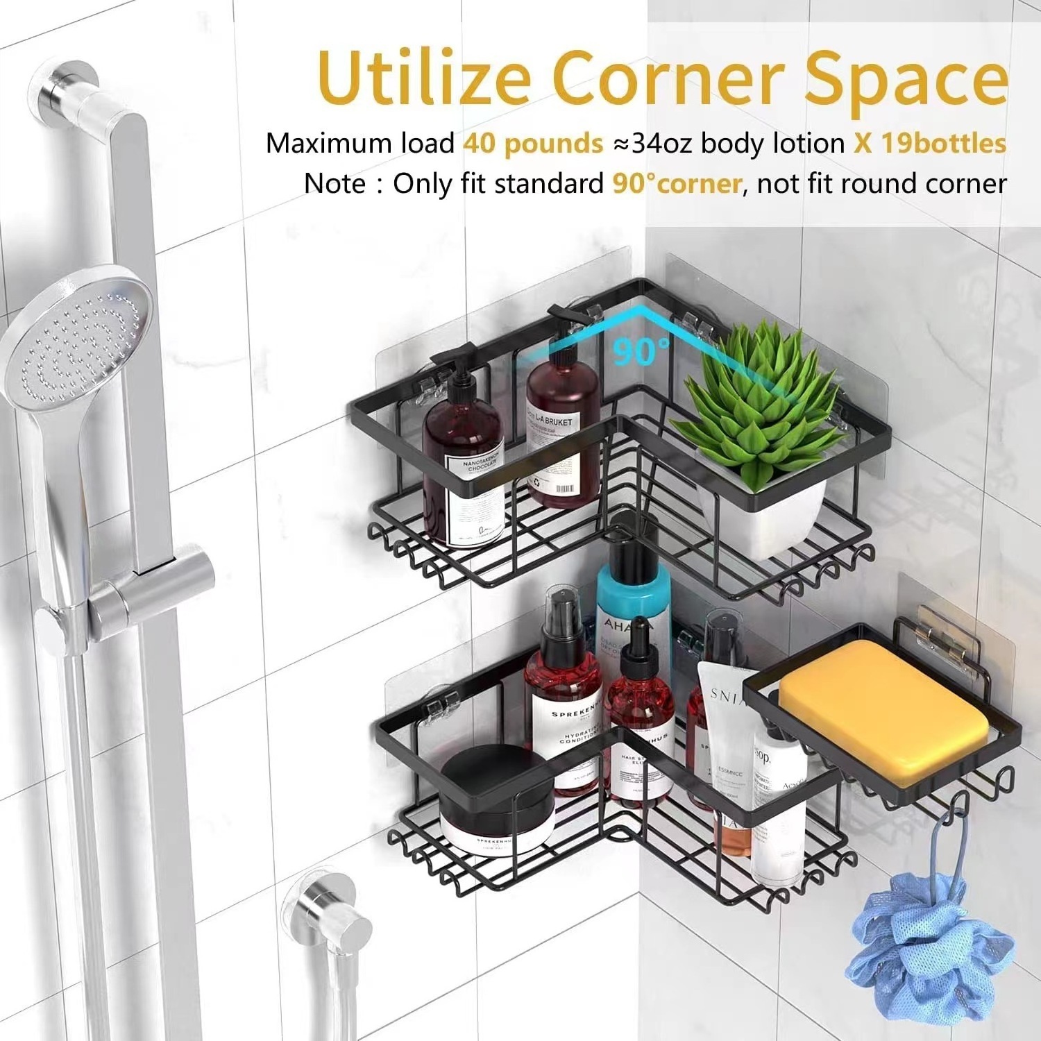 Bathroom Corner Shelf Without Drilling Iron Shower Shelves Shampoo Storage Rack Cosmetic Holder Wall Mounted Bathroom Organizer