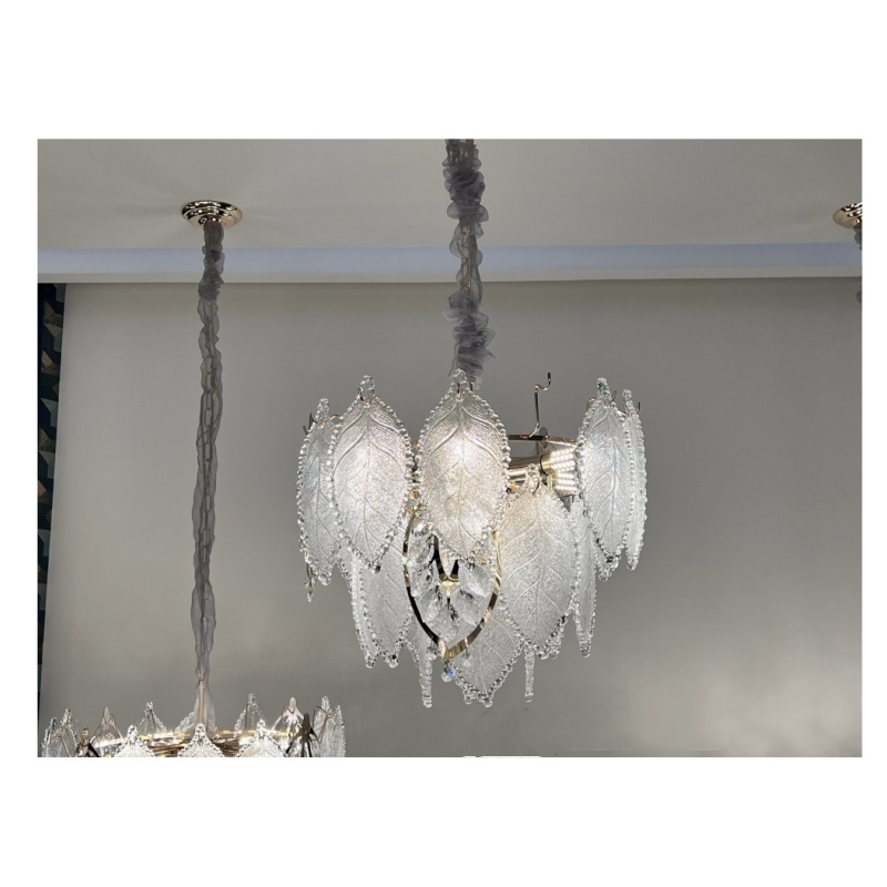 Fanxi 2024 Clear Crystal Glass Leaves Oval Chandelier Restaurant Kitchen Island Dinning Room Living Room Bedroom Pendant Light