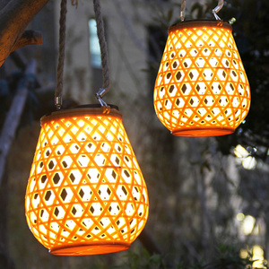 Outdoor Lights Solar Garden Hanging Lantern Portable Lights Decorative Garden Bamboo Woven exterior Lawn Light