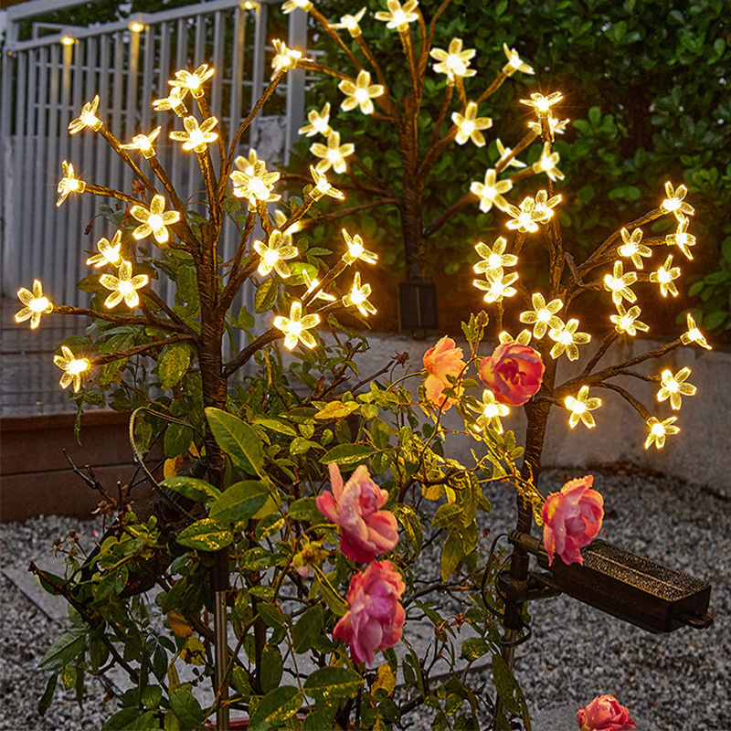 Multi-Color Changing Cherry Flower Waterproof Outdoor Led Stake Cherry Flower Light For Holiday Outdoor Garden Park Decoration