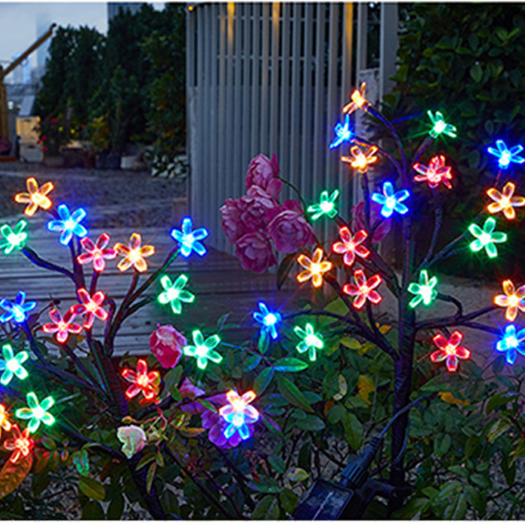 Multi-Color Changing Cherry Flower Waterproof Outdoor Led Stake Cherry Flower Light For Holiday Outdoor Garden Park Decoration