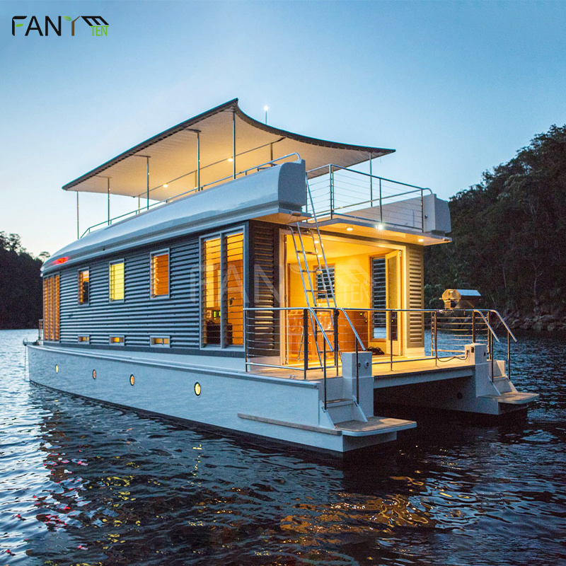 OEM/ODM 11m /36ft Prefab Water Solar House Boat Manufacturers Pontoon Villa Aluminum Luxury Floating Kit For Sale