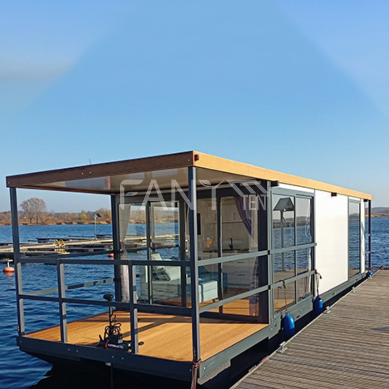 ms aluminium luxurious house boat 16m 600*2 hp floating club sea for pontoon floating avec moteur boat house