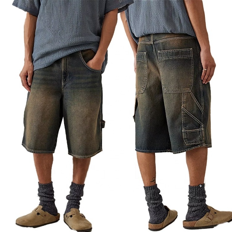 Y2K summer wholesale custom jorts men multi-pocket washable distressed baggy jeans shorts retro street hip hop men cargo shorts