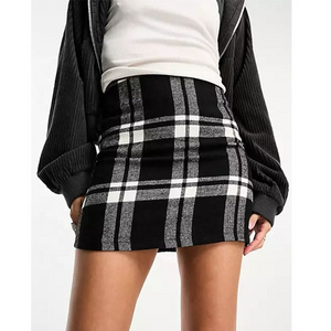 New fashion trend Ladies black and white short wrap women's vintage mini plaid skirt high waist school uniform mini check skirt