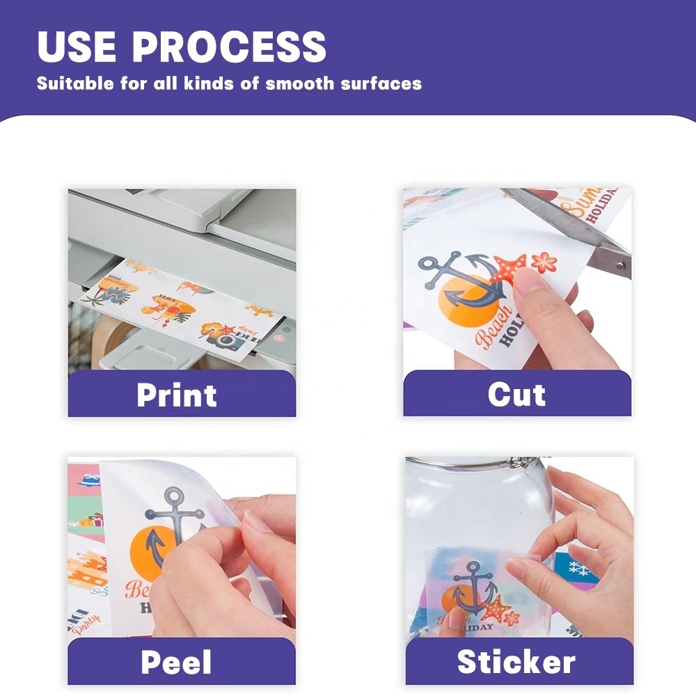 Printable clear self adhesive a4 waterproof label inkjet stickers paper full sheet transparent vinyl sticker printer paper