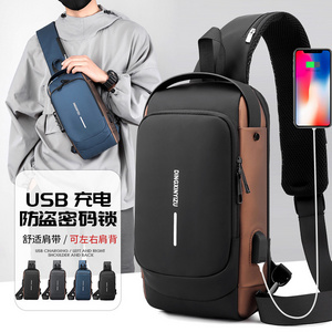 2022 New Fashion Custom Anti-Theft lock Nylon Men's Chest Bags with USB Crossbody Sling Chest Bag For Men