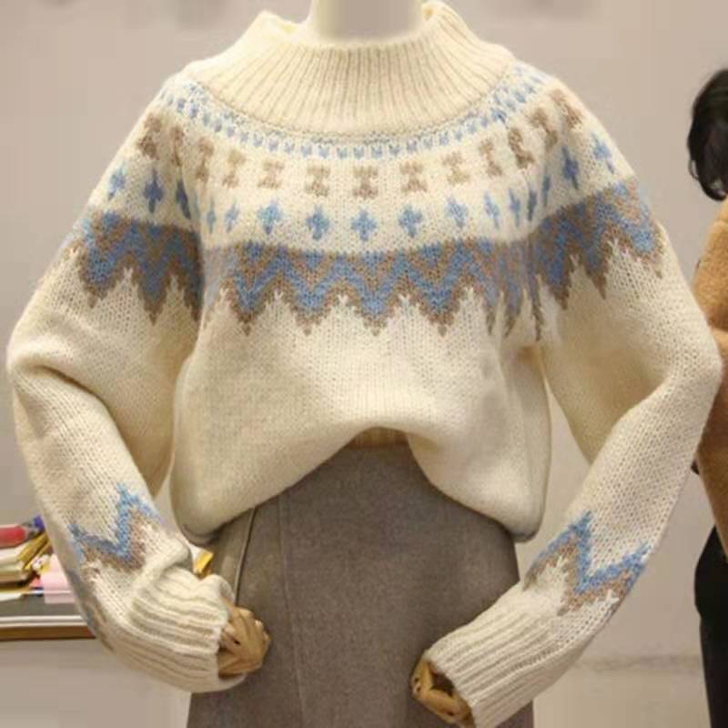 Winter Solid Color Turtleneck Casual Knit Long Sleeve Solid Color Pullover Women's Knit Standard Crocheted Cardigans O-neck