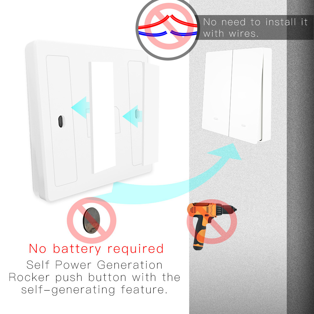 Wireless Switch Self-Powered Smart Home Button Switch waterproof Switch Remote Control Light No Battery No Wire Needed