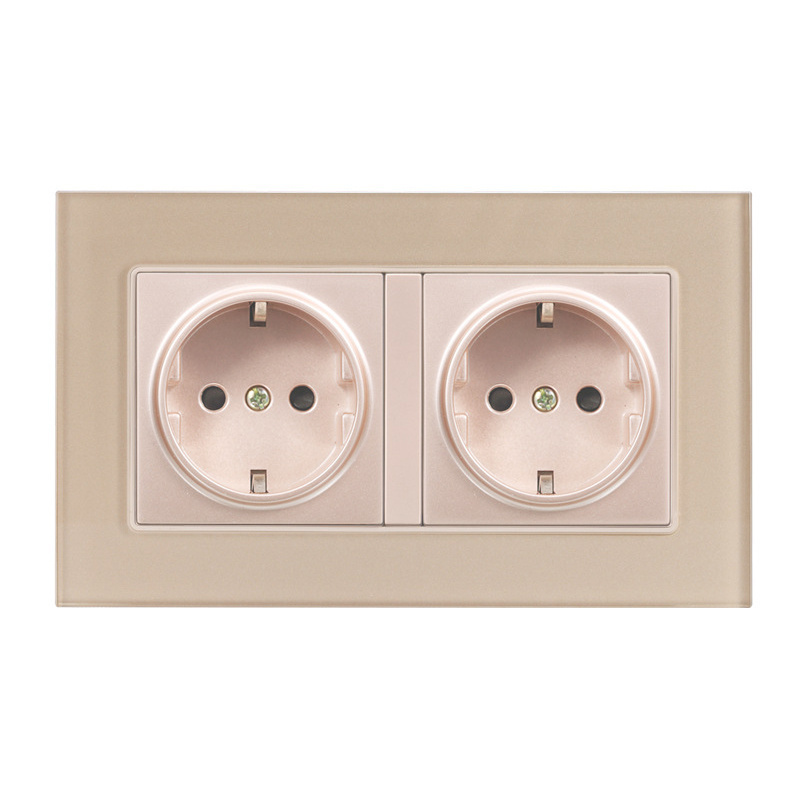 EU Electrical Wall Socket 16A German Socket Tempered Glass Panel Double EU Socket German Plug