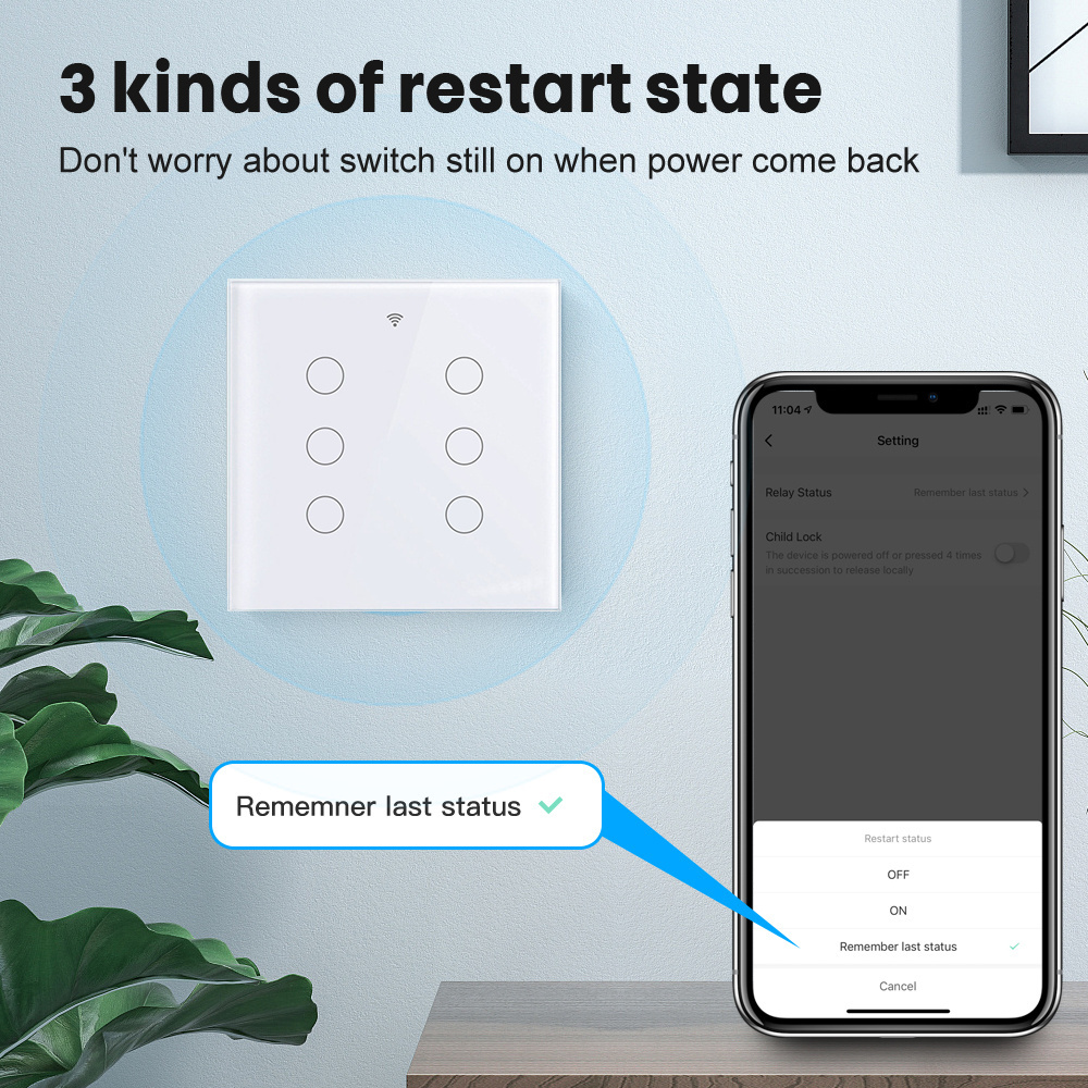 Tuya 6 Gangs Smart Wall Light Switch 4x4 No Neutral Wire Required Touch Switches Alexa Google Home