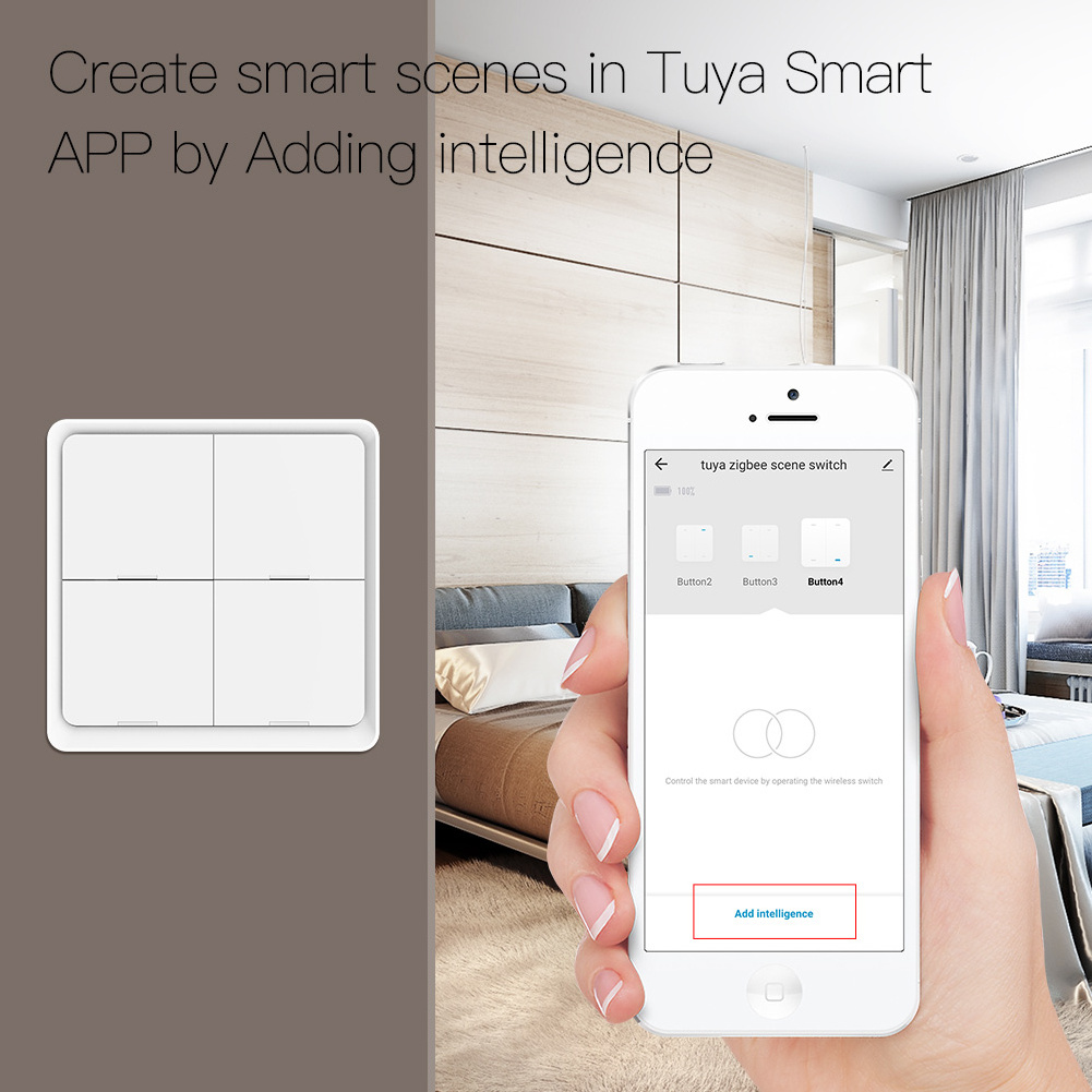 Tuya Smart ZigBee Wireless Free Sticker 4-way Panel Scene Button Switch Used With Zigbee Gateway APP Control Smart Home