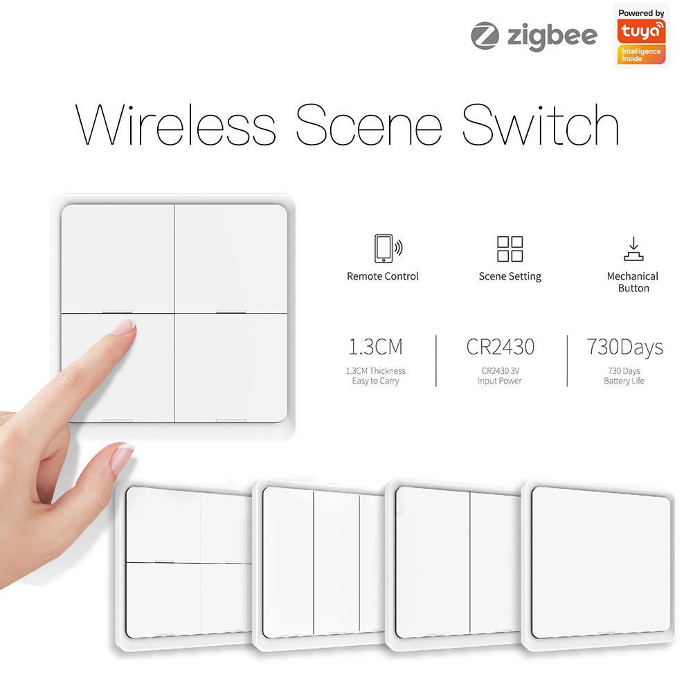 Tuya Smart ZigBee Wireless Free Sticker 4-way Panel Scene Button Switch Used With Zigbee Gateway APP Control Smart Home