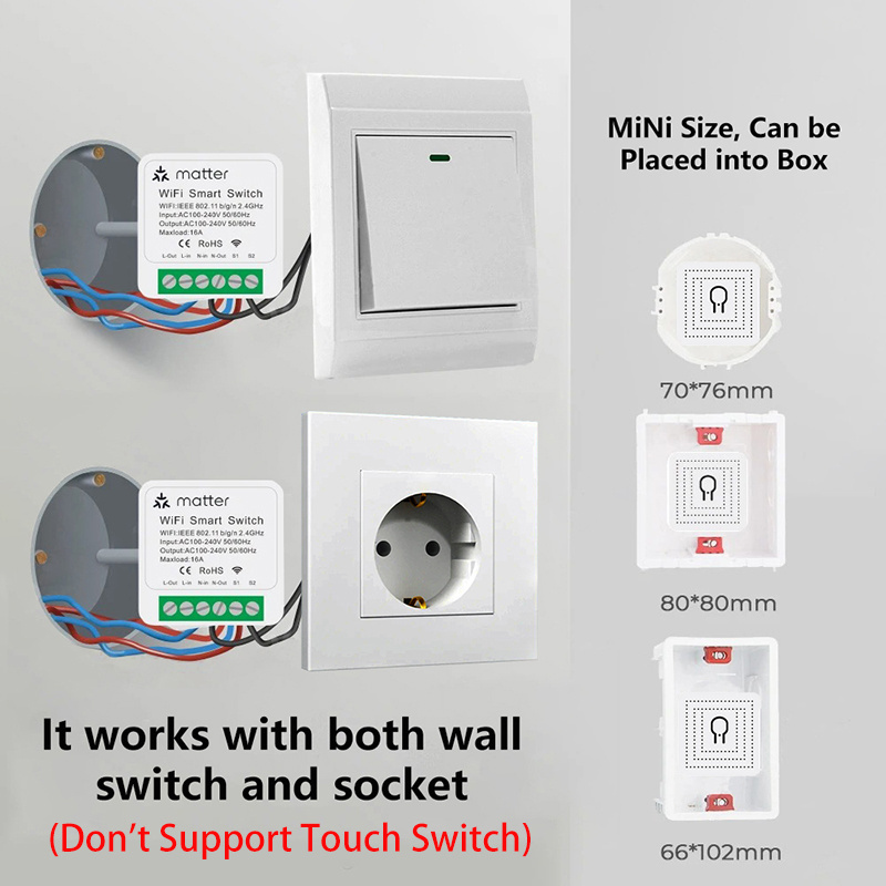 Matter WiFi 16A Mini Relay Module Smart Switch Compatible with eWeLink Homekit Smartthings Voice Control Works with Alexa