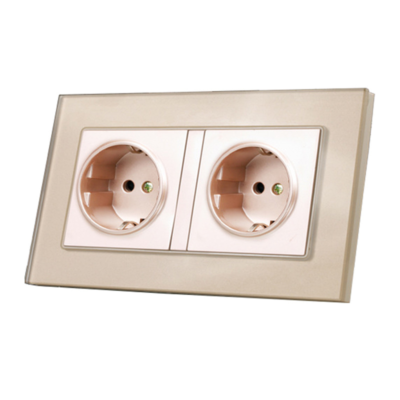 EU Electrical Wall Socket 16A German Socket Tempered Glass Panel Double EU Socket German Plug