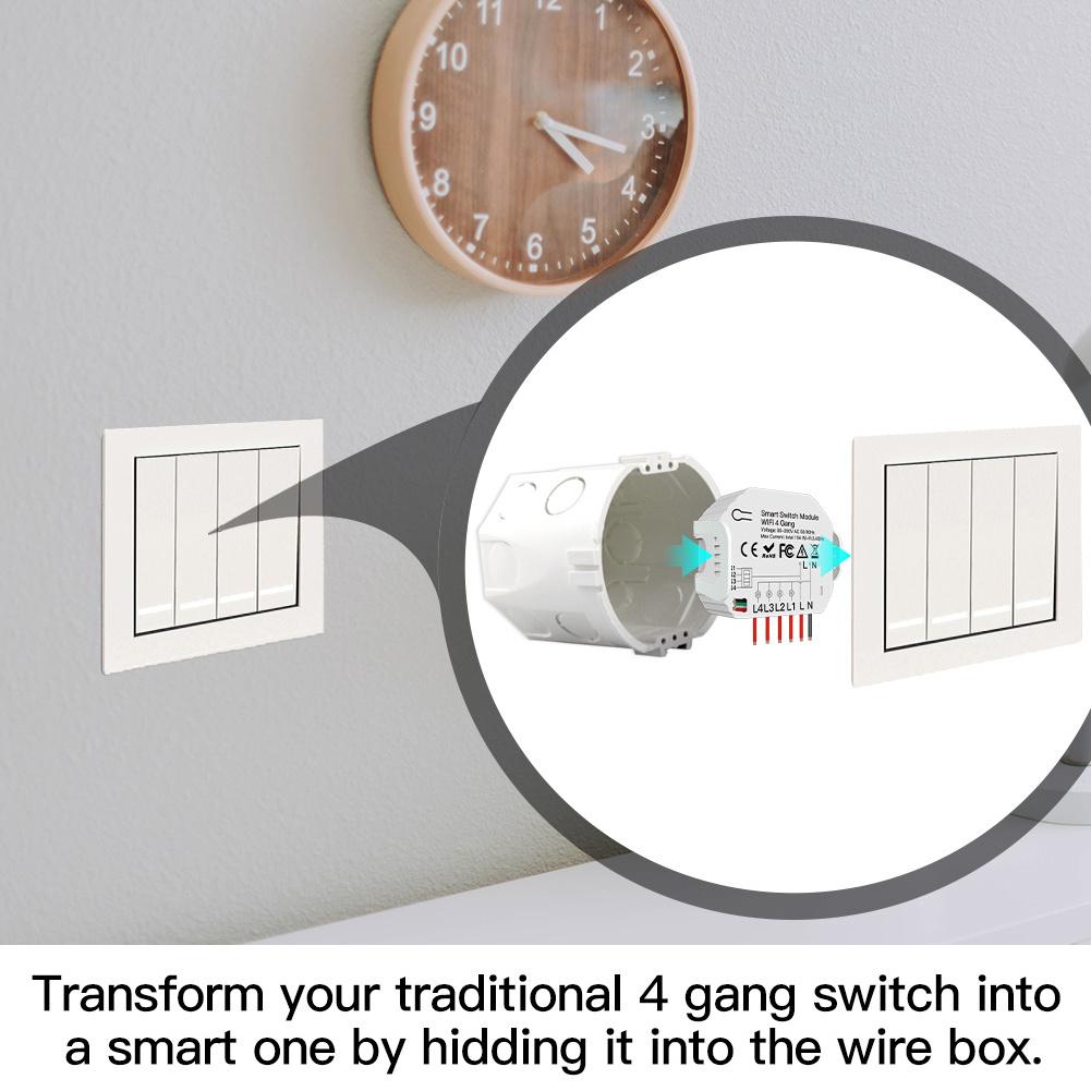 Mini DIY WiFi Smart Light Switch 4 Gang 1/2 Way Module Smart Life/Tuya App Wireless Remote Control Work with Alexa Google Home