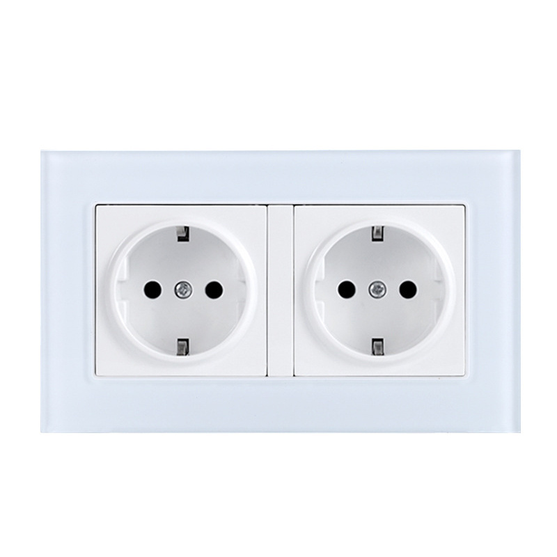 EU Electrical Wall Socket 16A German Socket Tempered Glass Panel Double EU Socket German Plug