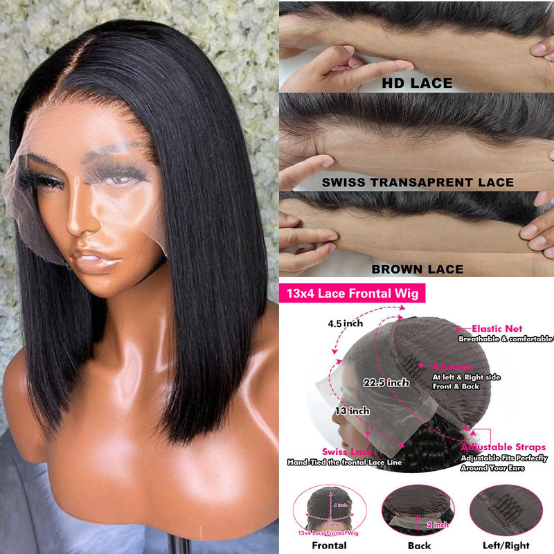 13x4 Short Double Drawn Vietnamese Raw Hair Lace Front Wigs Vietnam Hair Bone Straight Bob Wigs for Black Women