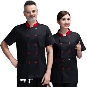 White Polyester Cotton Double Breasted French Italian Sushi Japanese Chef Uniform Black Pants Custom Coat