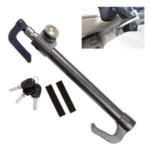 Brake Pedal to Steering Wheel Lock, Anti-Theft Retractable Double Hook Car Clutch Pedal Lock with 3 Keys