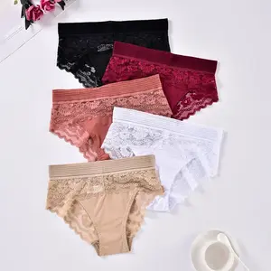 Women's Lace Panties Solid Color Floral Printed High Waisted Comfortable Panties Mom Cheeky Underwear Sexy Briefs Lingerie